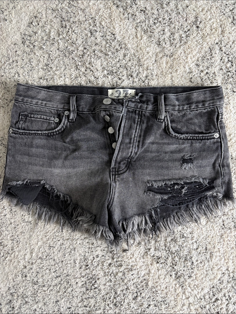 We the Free Free People Washed Black Distressed Denim Shorts Size 27